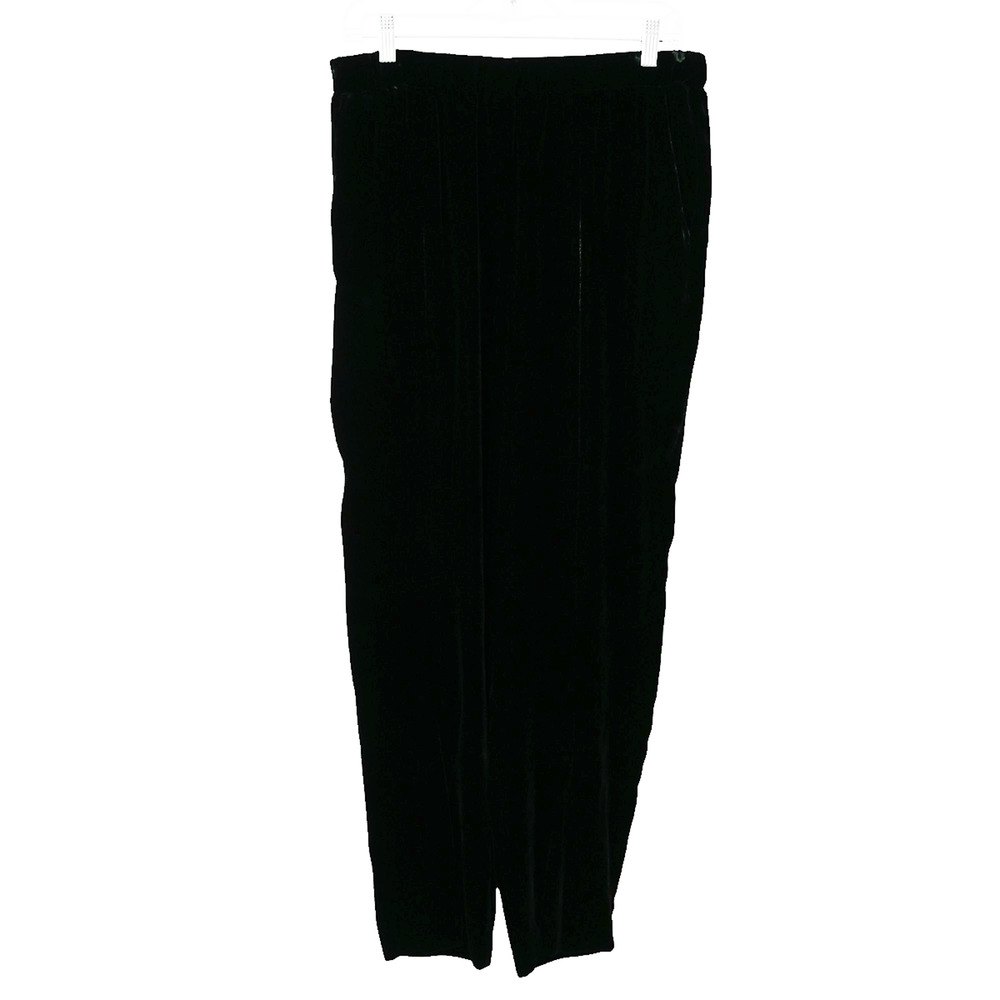 Theory Crushed Velvet Pants Size Medium Black Pull On Middle Split Pockets